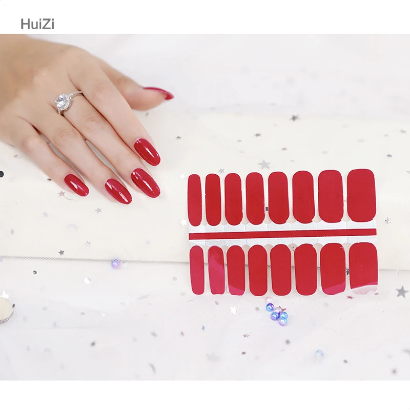 

2024 Huizi Solid Glitter Nail Stickers Real Polish Nail Wraps With Different Solid Color Nail Art Sticker Factory