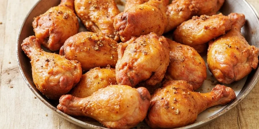 Chicken breasts sizzling in a skillet with spices and veggies