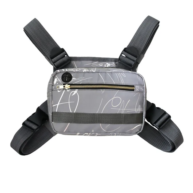 

New Style Nylon Men Chest Rig Bag With Headphone Hole And Reflective Cloth Provide More Safty For Outdoor Running Sports, Gray