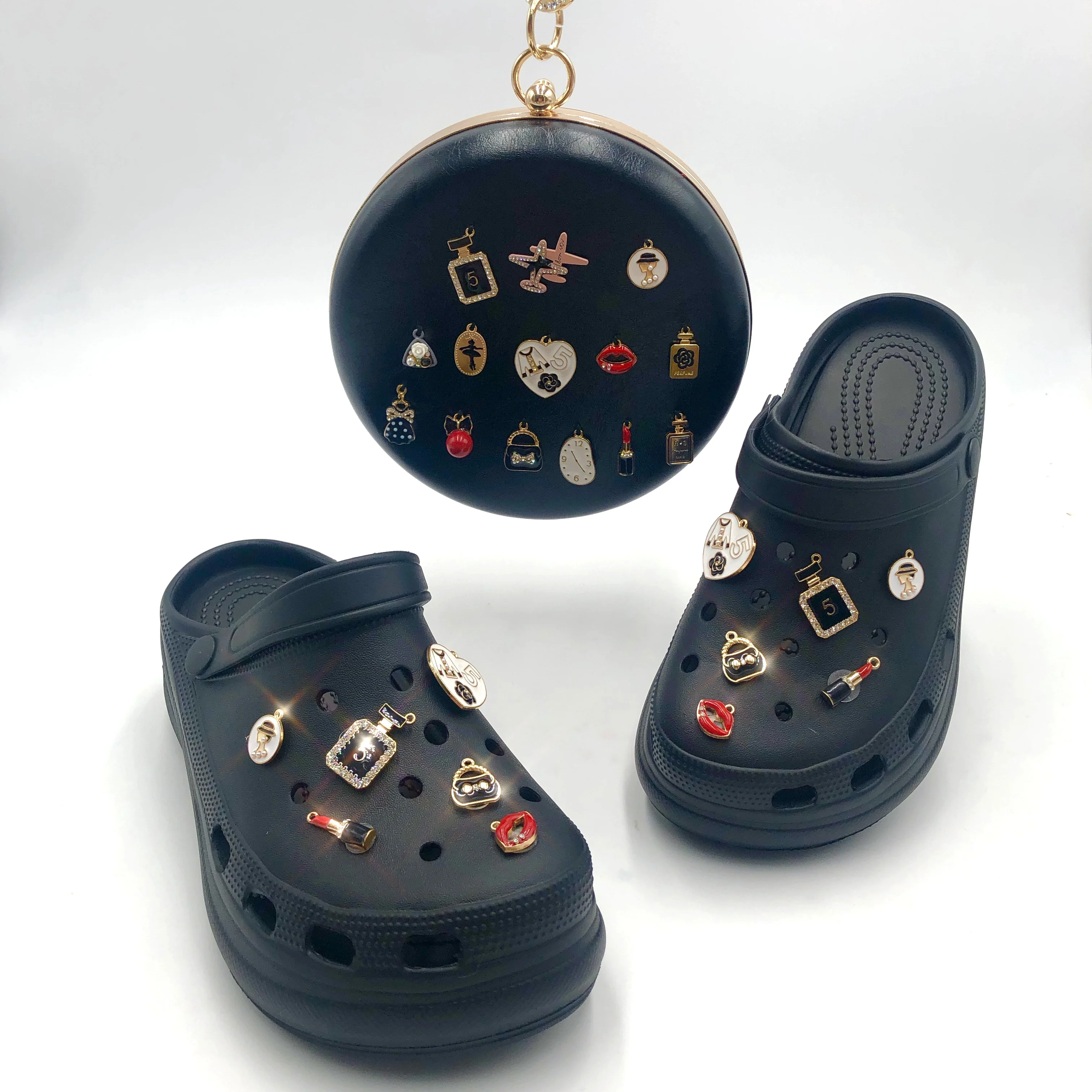 

lady's matching slippers and bag purse set fashionables snake print handbag and shoes, Customized color