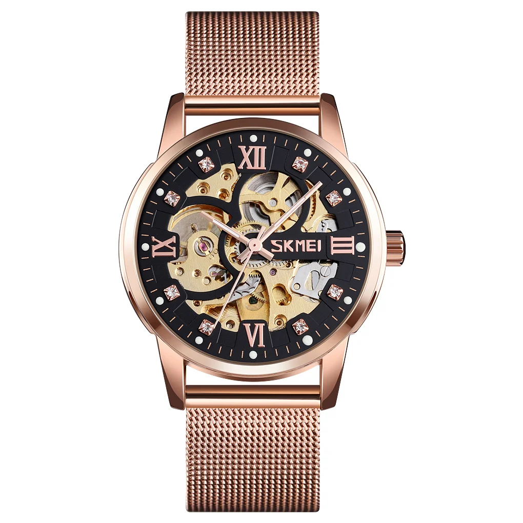 

SKMEI 9199 Men Wrist Luxury Stainless Steel Wristwatch Skeleton Automatic Mechanical Watch