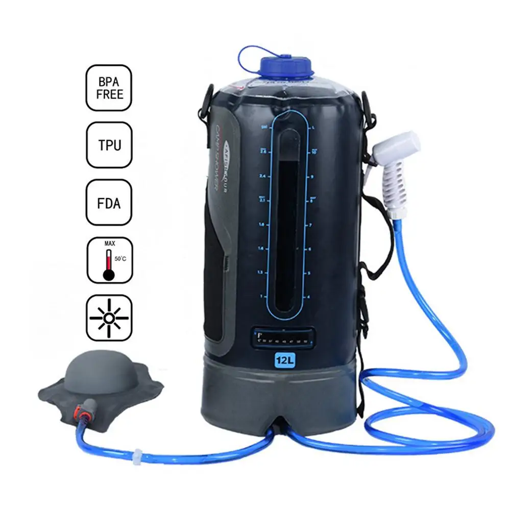 

12L PVC Pressure Shower Bag w/Foot Pump Lightweight Outdoor Inflatable Shower Pressure Shower Water Bag For Camping Bathing