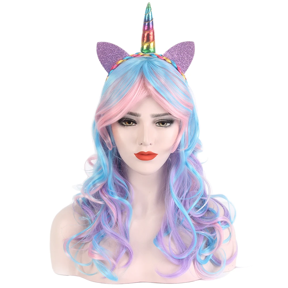 

Anime Princess Unicorn Wig Cosplay Colorful Synthetic Long Curly Party Wigs For Women