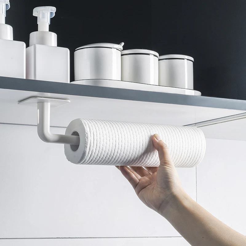 

1pcs Kitchen Self-adhesive Accessories Under Cabinet Paper Roll Rack Towel Holder Tissue Hanger Storage Rack For Bathroom Toilet