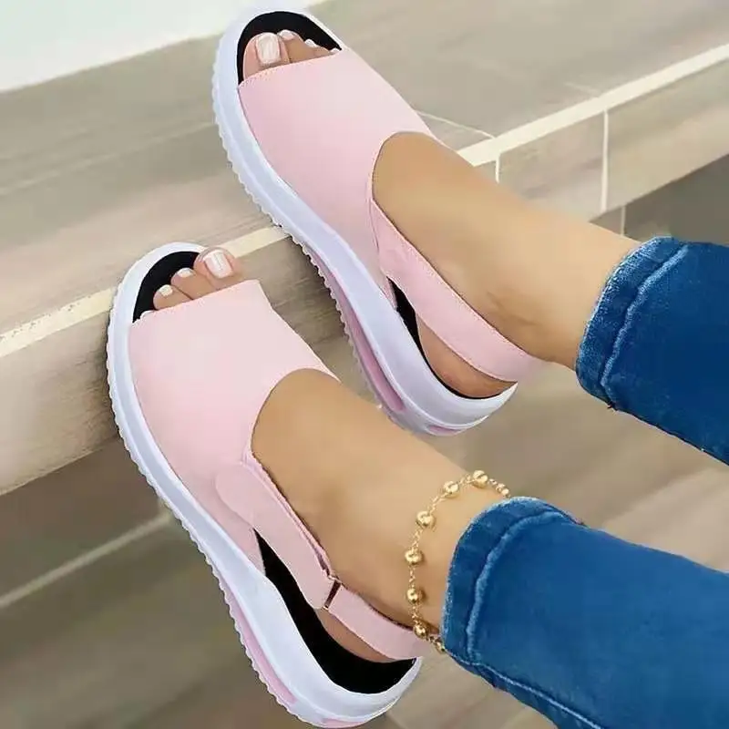 

2021 New Trendy Woman's Sandalia Mujer Flat Heels Close To Pink Red Luxury Sandal Casual female Ladies Women Sandals, Black red pink nevy