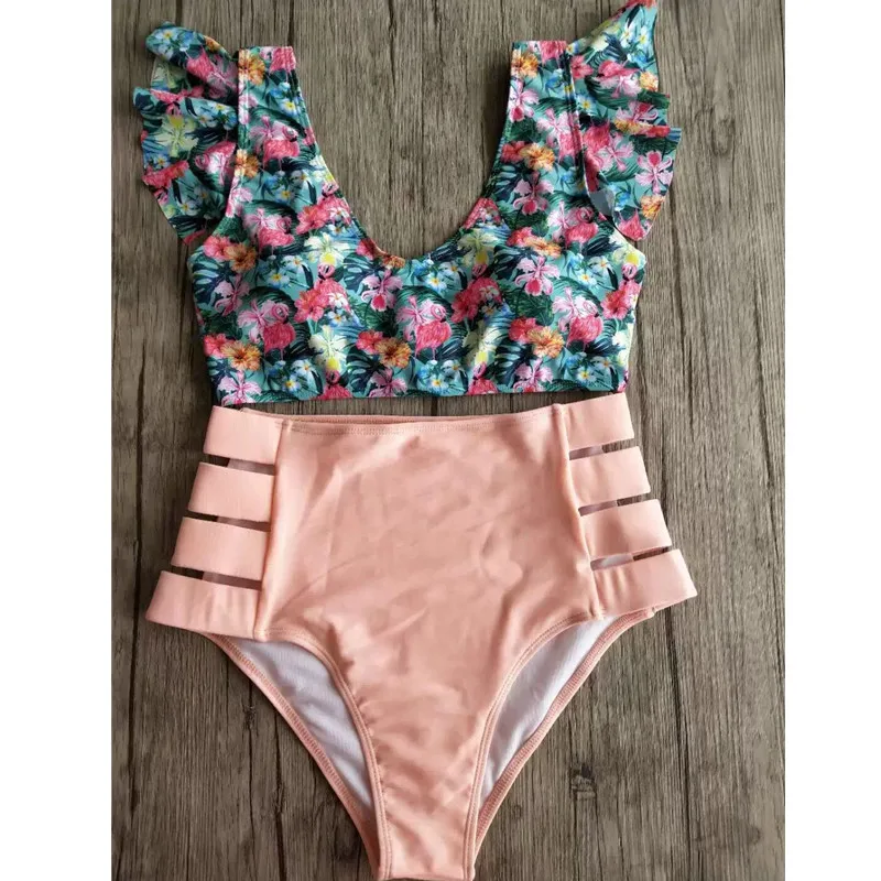 

Hot sellingPrinted Swimwear Women's High Waist Bikini Ruffled Swimsuit Bikini Set Summer Bikini Women