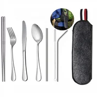 

Reusable camping Cutlery Stainless Steel Metal Straw spoon fork chopsticks Portable Travel Cutlery Set with Case