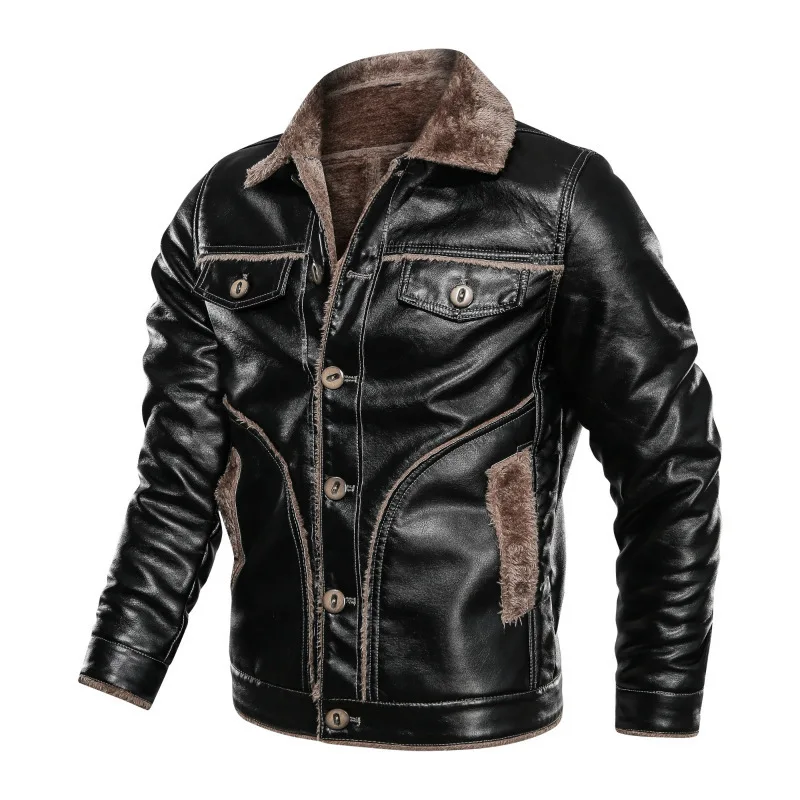 

autumn winter thickening warm coat campera de cuero hombre black brown color leather jacket for men