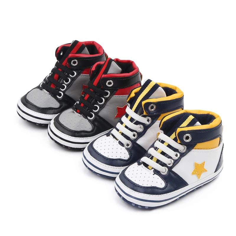 

0-18 months high top fashion soft soled five-pointed star baby toddler shoes
