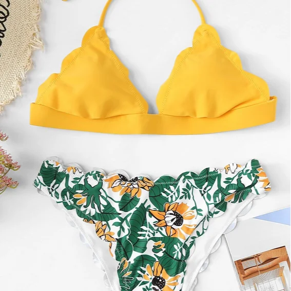 

Yellow and green swimsuit bikini ladies swimsuit triangle high cut swimsuit, Picture