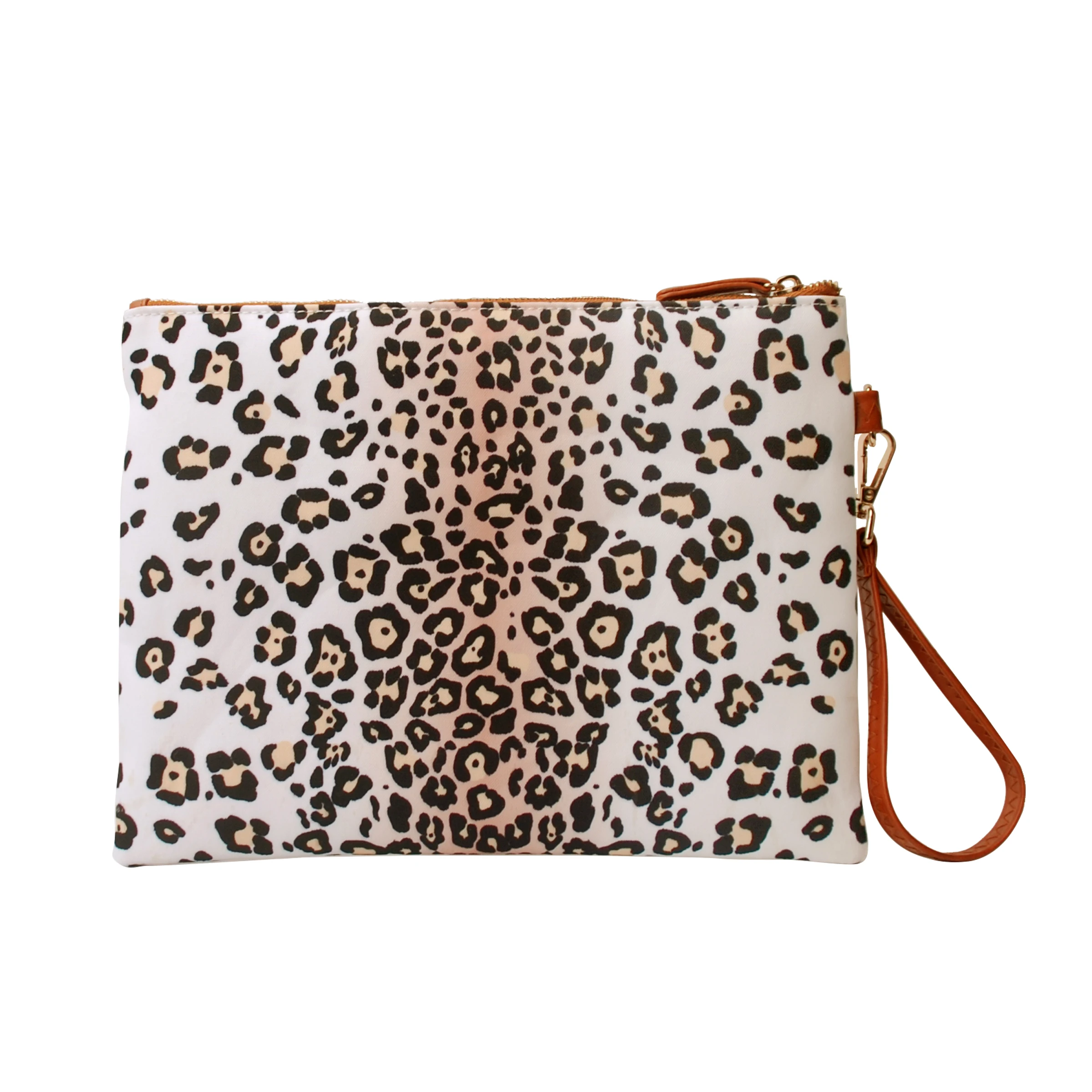 

Women Canvas Cosmetic White Leopard Zipper Clutch With Organizer Wristlet DOM113-875