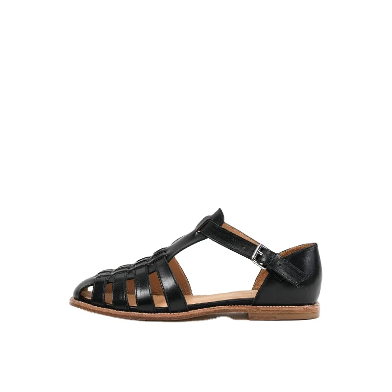 

Roman sandals women's flat new summer leather style hollow flat woven leather sole women's shoes