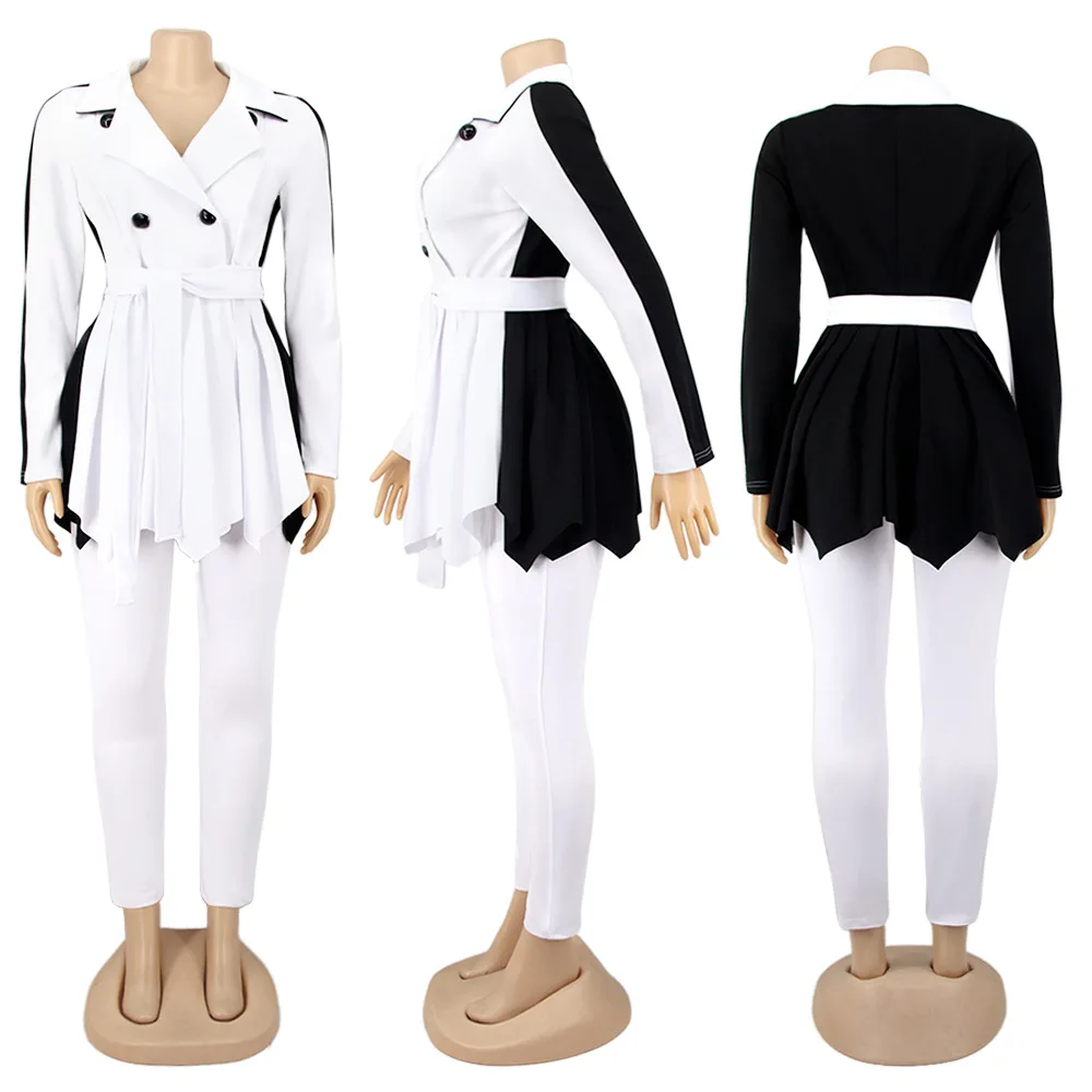 

Fashion Autumn Winter Casual Button Splicing Coat Woman Dress Solid Color Long Sleeve Wholesale Women Clothing Elegant Dress, Picture shown