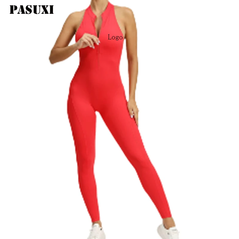 PASUXI New Fashion Back Hollow Out Yoga Jumpsuit Zipper Yoga Outfit Women Sets Breathable Sleeveless Sports Bodysuits