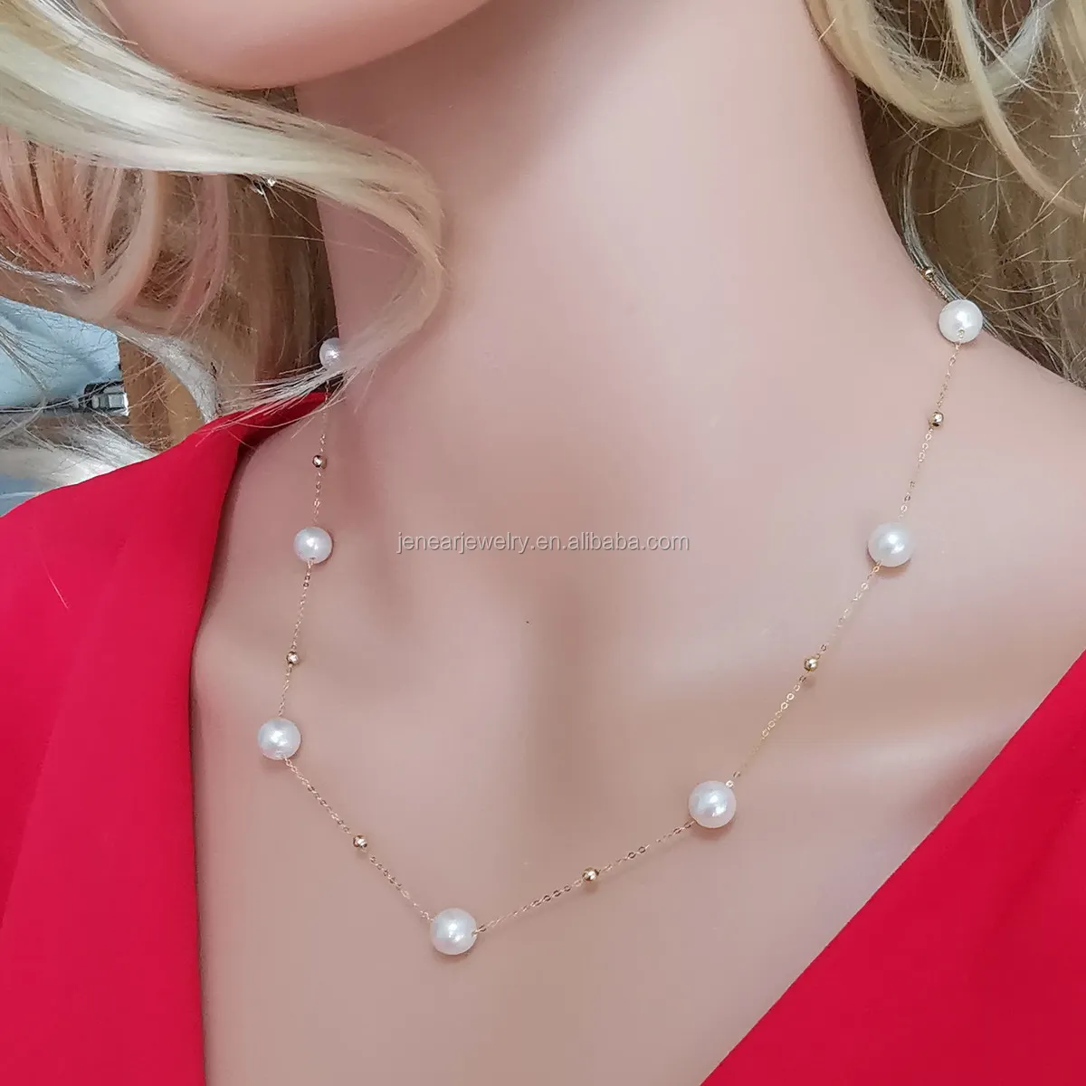 

Genuine pearl necklace real solid gold for women real 18K AU750 gold natural freshwater pearls necklace