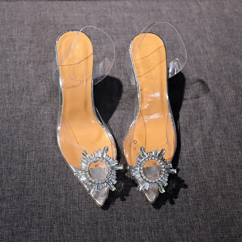 

Transparent PVC Ladies Sandals Pointed Crystal High Heel Sexy sandals for women Summer Shoes Peep Toe Shoes Women, As picture