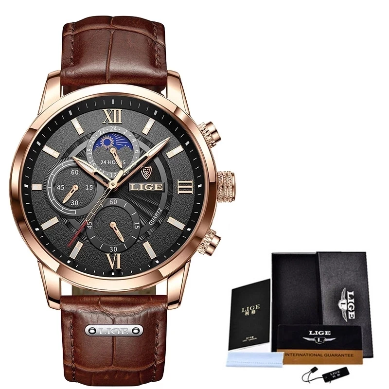 

New Design Lige 8932 Brand Men's Watch Small Three Dial Pointer Luminous 30m Waterproof Fashion Quartz Watches, 5-colors