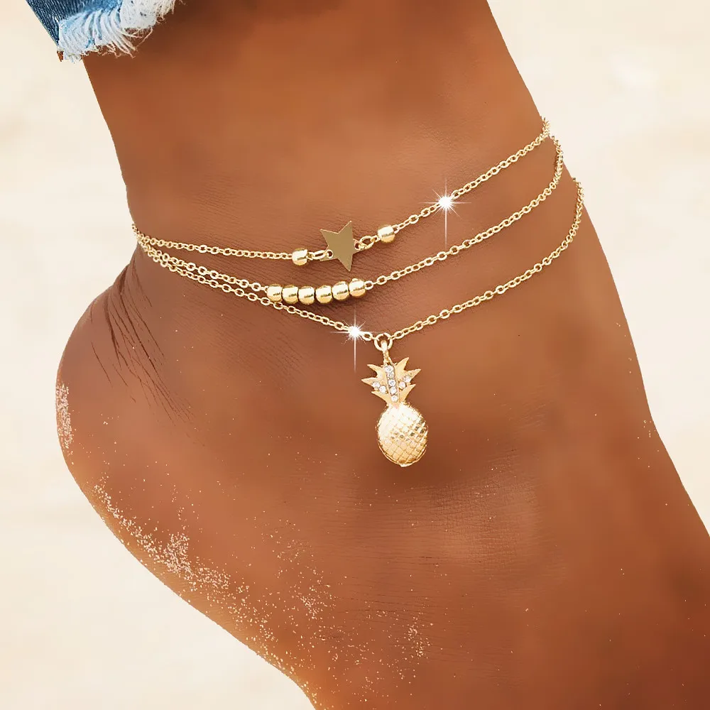 

XUNBEI Fashion Style Anklets for Women Pineapple Pendant Anklet Beaded Summer Beach Foot Jewelry