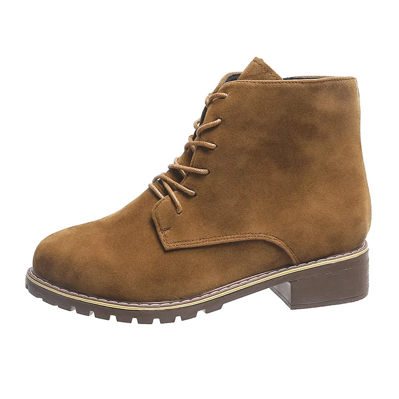 

Amazon Hot Selling Ladies Boots Solid Color Suede Round Toe Zipper Lace-Up Ladies Simple Boots