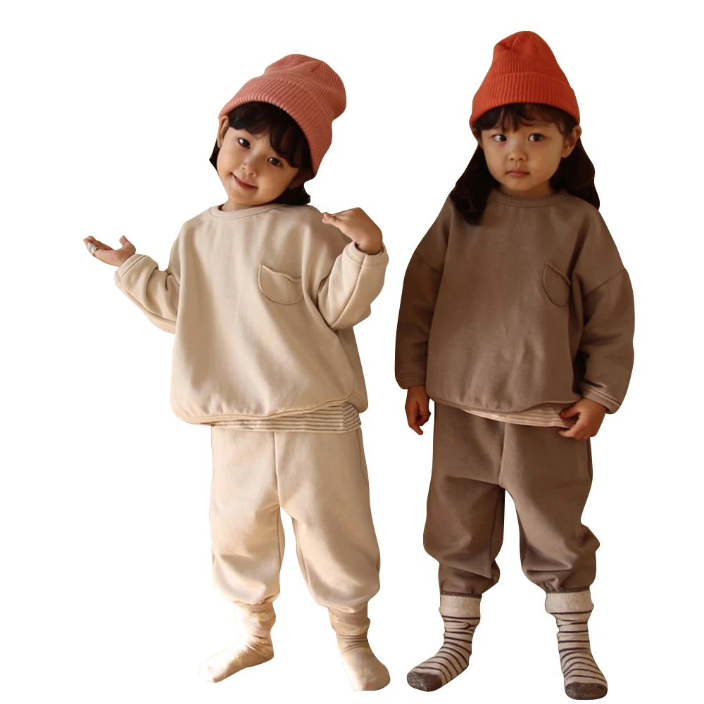 

Kids Tales solid cotton winter baby clothing toddler suit set customize baby clothing sets, As picture