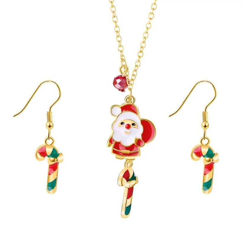 

Christmas Series Gifts Drop Oil Elk Bell Jewelry Set Santa Claus Earrings And Necklaces