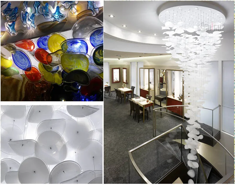 Customize the glass art Lotus leaf ceiling lamps for the foyer and living room of the hotel villa