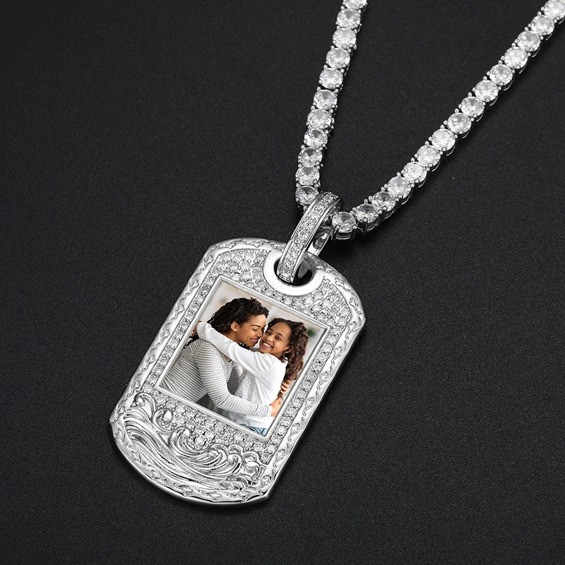 Hip Hop Fashion Jewelry Gold Plated Copper 5A CZ DIY Custom Iced Out Square Picture Pendant Necklace