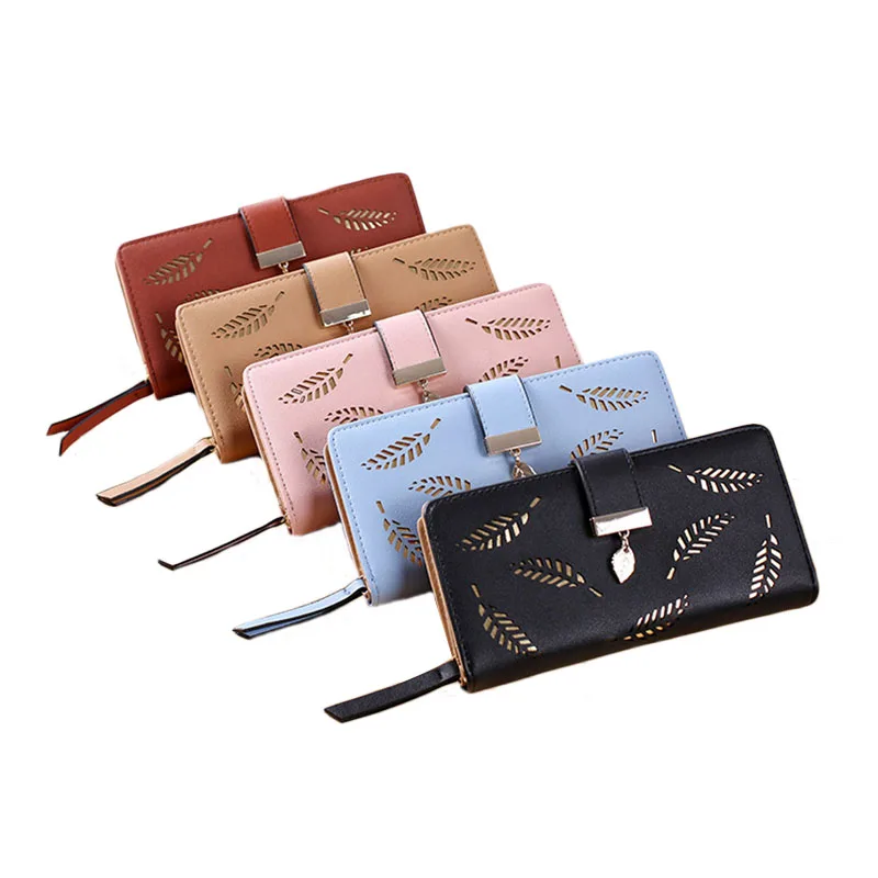 

Creativity Hollow Out Leaves Long Summer Vintage Clutch Purse PU Lady Hand Bag Mobile Phone Bag Card Holder Money Clip Wallet