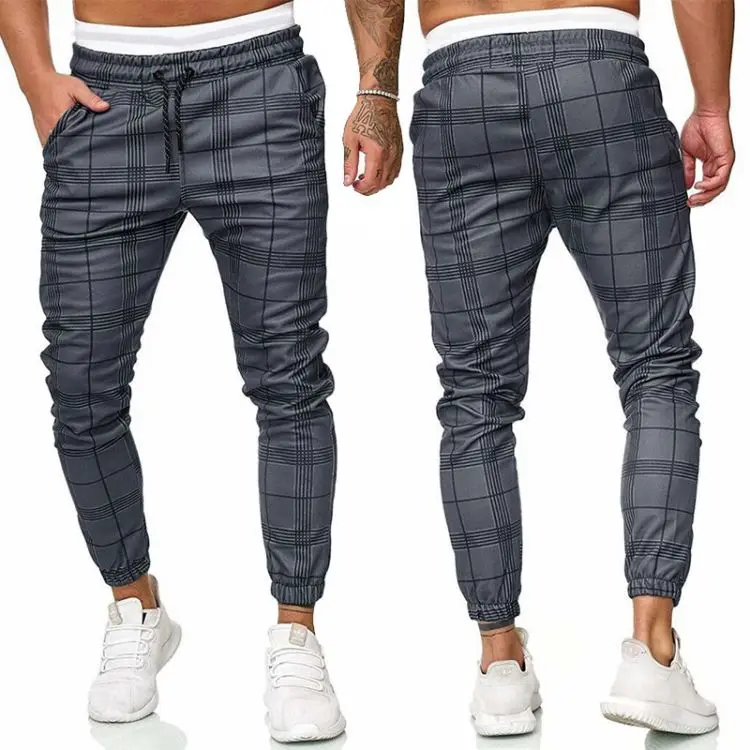 

Wholesale in stock fashion skinny plaid sweat pants joggers men's trousers pants