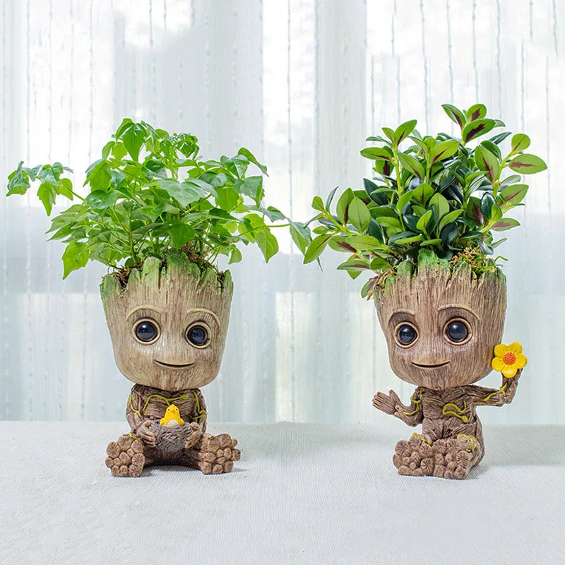 

Hot Selling Cute Baby Treeman Groot Figurine Resin Table Ornament Resin Treeman Baby Groot Flower Pot, Green