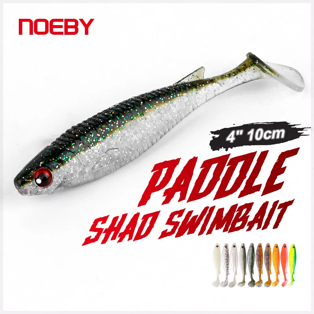 

NOEBY 10cm/8g Paddle Shad Swimbait Soft Plastics Lures Worms Swimbait Wobbler Swim Bait Jig Head 3D Eyes Artificial for Pike