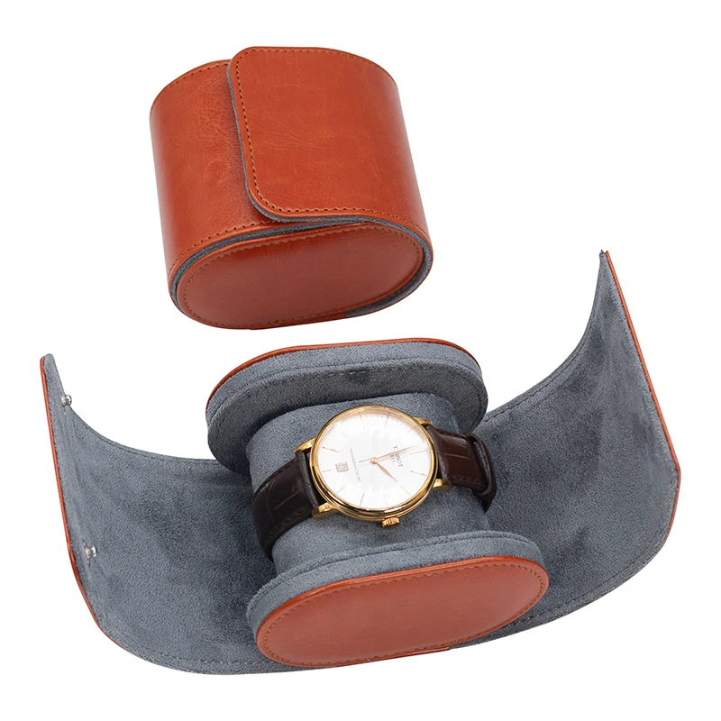 

Custom Luxury Leather Watch Storage Box Watch Roll Single Travel Watch Case, Brown