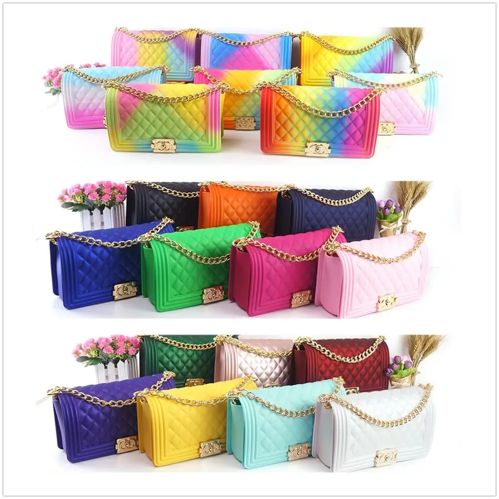 

2020 Hot sell Summer Jelly Bags Fashion Jelly bags Lady Chain Jelly bags Handbags Colors option, Any color