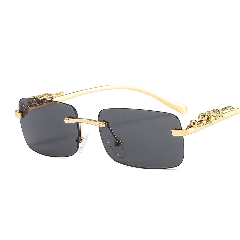 Hot Selling UV400 Metal Frame Rectangle Sunglasses Retro Vintage Sun Glasses for Men Women Rimless Fashion Eyewear