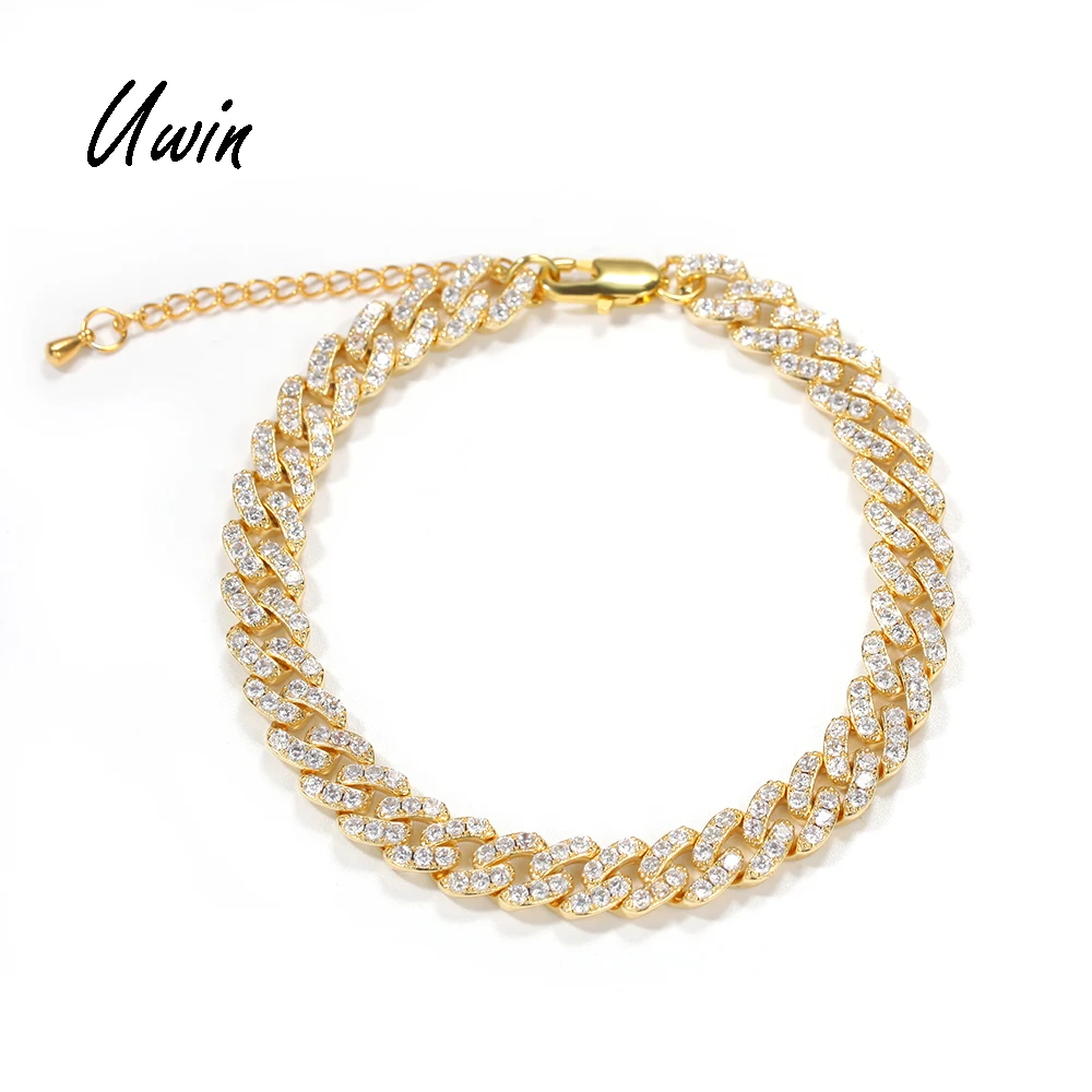 

NEW 9mm Cuban CZ Cuban Chain Anklet Bracelet Adjustable Women Miami Anklet Jewelry