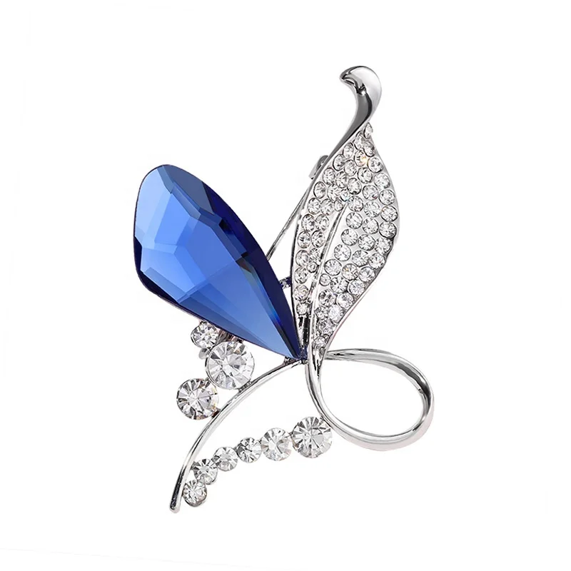 

Wholesale korean flower blue crystal decorative safe brooch jewelry for women