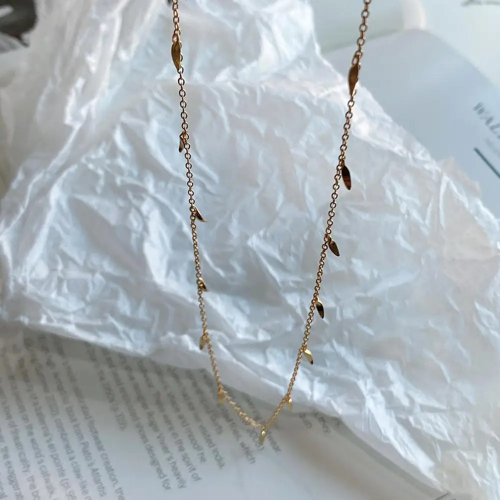 

18K Gold Plated Necklace Choker Fashion Minimal Delicate Leaves Charm Women 925 Sterling Silver Choker Necklace