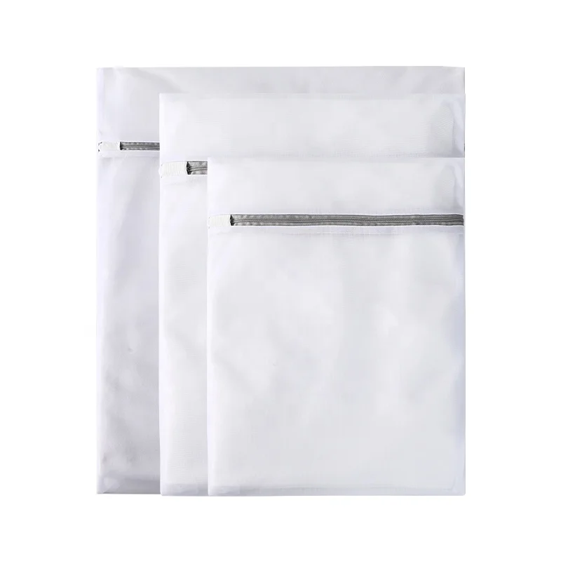 

Wholesale custom modern foldable zipper polyester mesh wash laundry bag, White