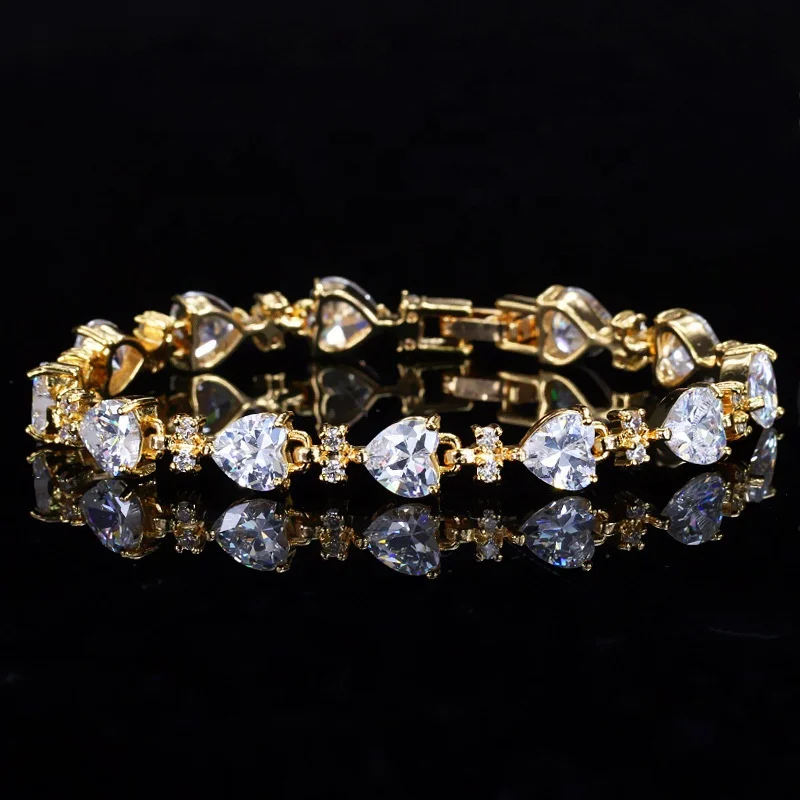 

Dubai luxury jewelry natural zircon stone brass bangles for women's wedding