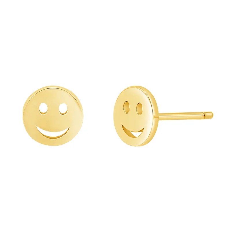 

Gemnel hot selling 925 sterling silver 18k yellow gold happy smiley face stud earrings smile face cz