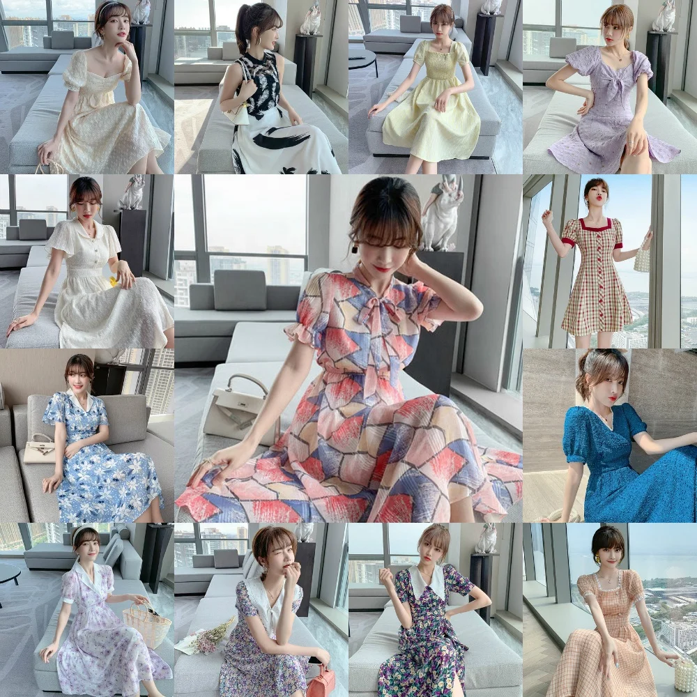 

2022 Ladies solid color dress manufacturers wholesale chiffon big swing beach dress bohemian one-piece dress