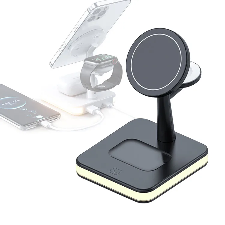 

New Design 3 in 1 Wireless Charger Magnetic Dock Station 15W Fast Charging Led Wireless Charger Stand For iphone For Airpods