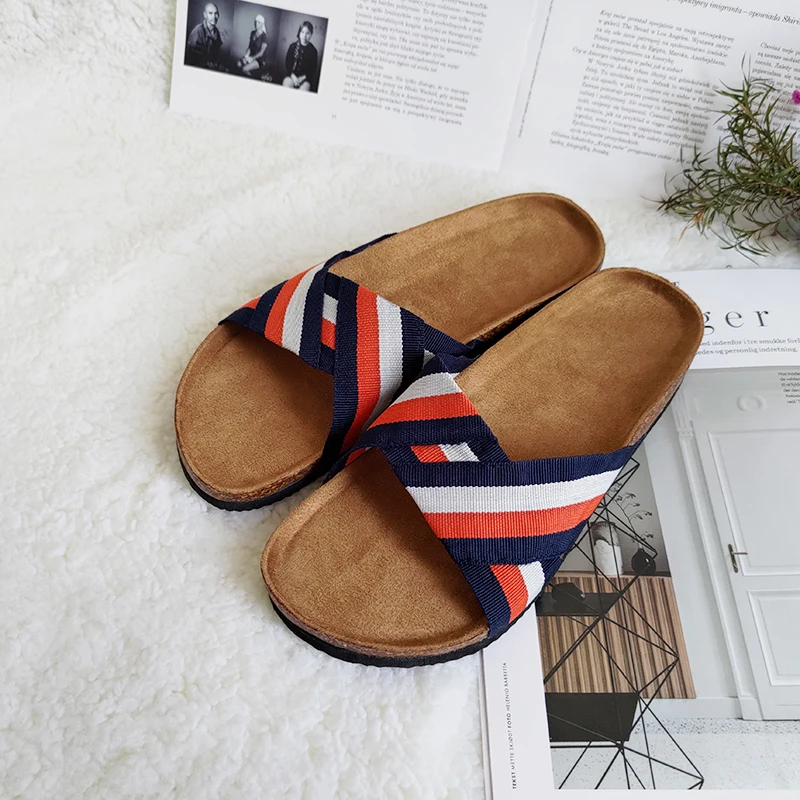 

New Design High Quality Knitted Fabric Cork Outdoor Sandals Women Slide Slippers