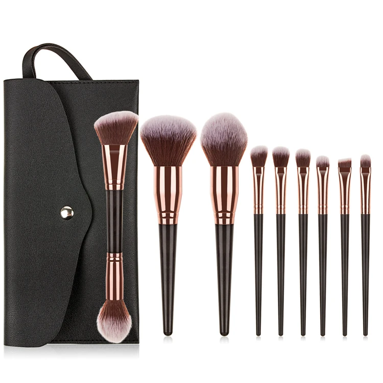 

Customised 10pc Black Handle Makeup Brush Personalized Cruelti Free Private Label Make Up Brush Set With Case