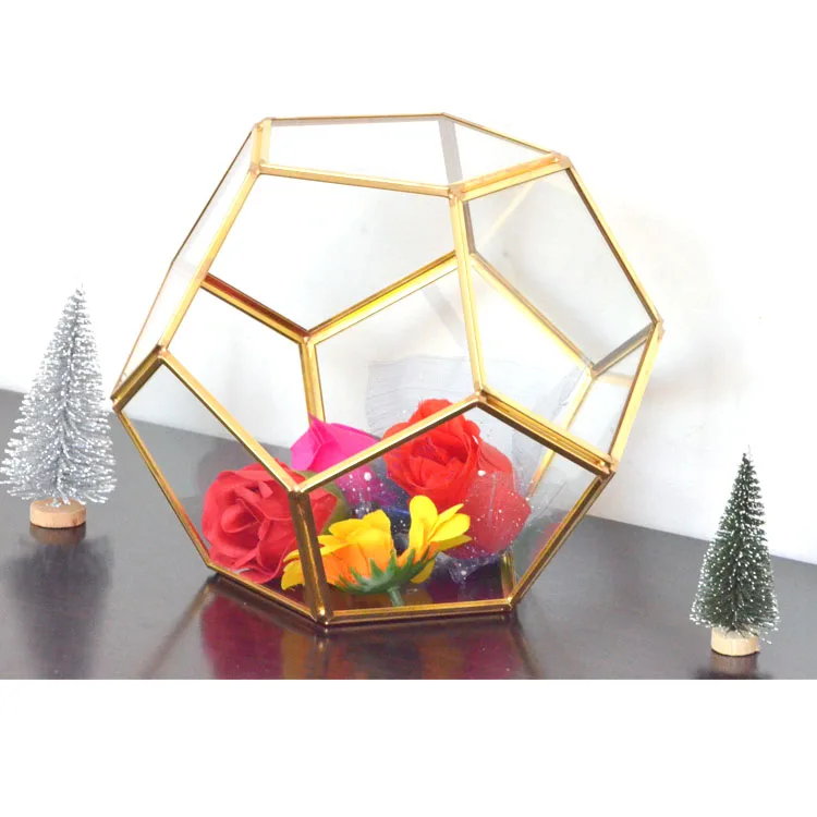 

Ready to ship! handmade gold brass tabletop wholesale glass container geometric terrarium plants