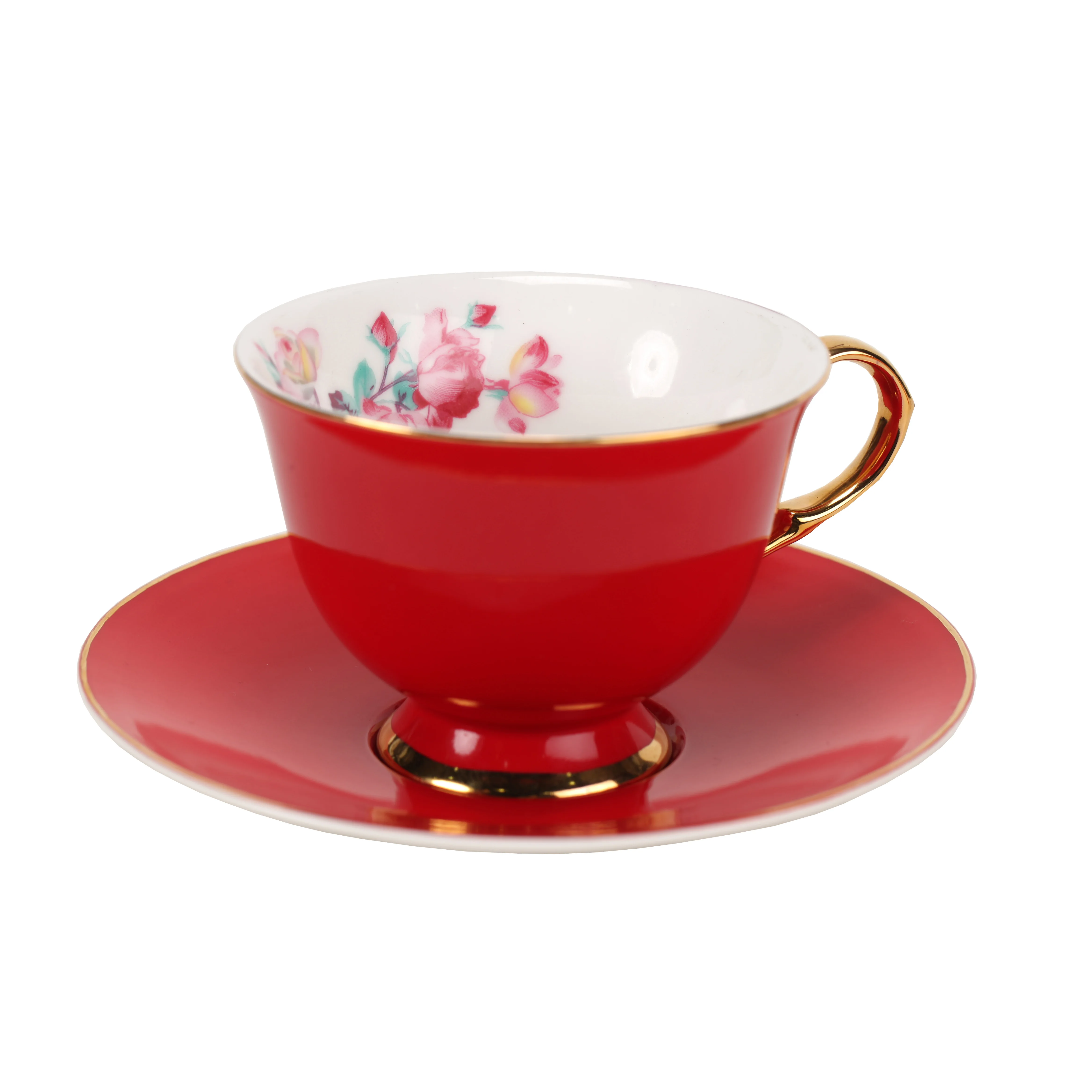 

RTS product handmade elegant turkish porcelain red coffee cup and saucer