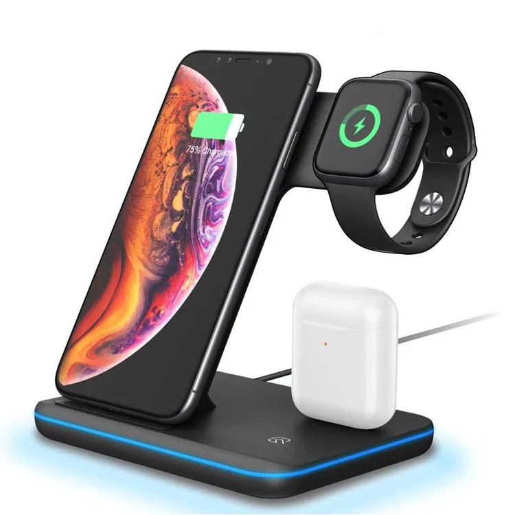 

Qi-Certified 3 in 1 Charging Station Qi Fast 15w Wireless Charger for Airpods Pro