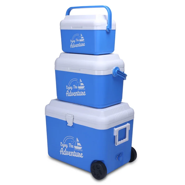 

Wholesale Customized Promotion Portable Plastic Ice Chest Cooler Box With Wheels, Blue/red