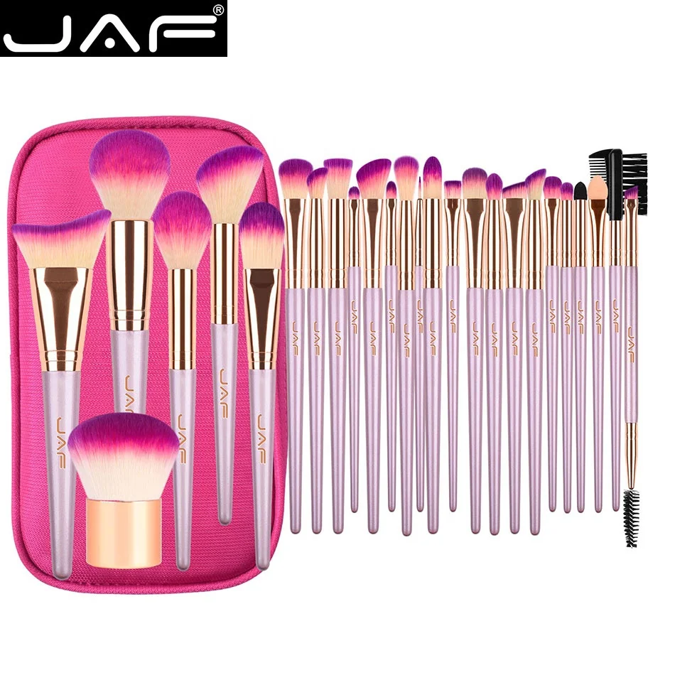 

JAF 26pcs Gold Makeup Brush Set with Zipper Case Travel Cosmetic Bag Make Up Brushes Professional Studio Synthetic Quality Brush, As picture