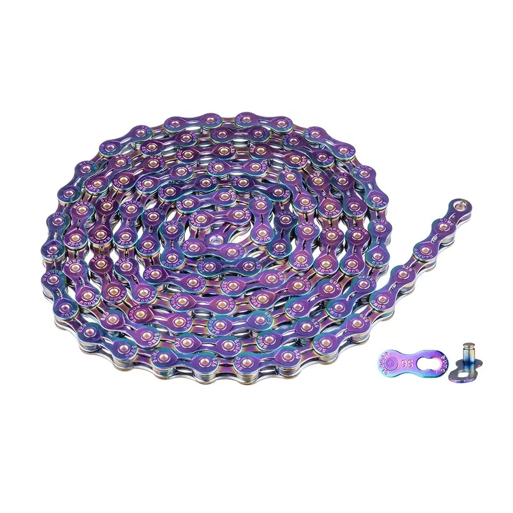 

ZTTO 9 Speed Bicycle Chain 9s Colorful Full Hollow Durable Missing link Rainbow Chains EL SLR for MTB Mountain Road Bike